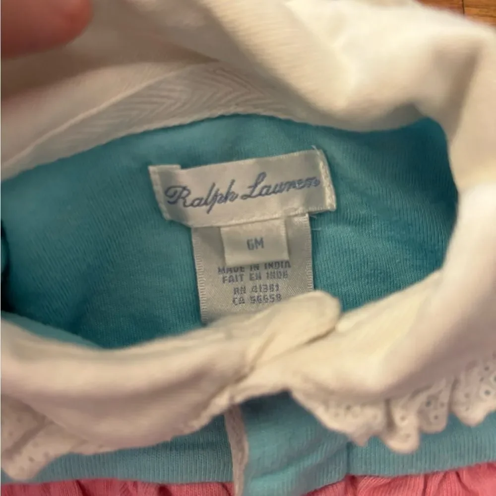 Ralph Lauren pink/blue stripe short sleeve polo romper